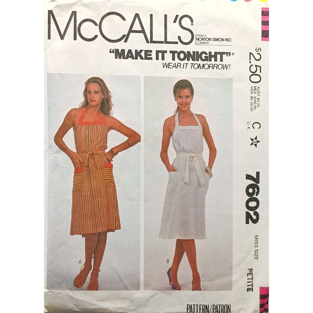 Vintage Misses Petite McCalls 7602 Sewing Pattern for Back-Wrapped Dresses